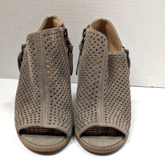 Lucky Brand Womens Brindle Cow Suede Peep-Toe Wedge Ankle Booties Size 7.5M - Picture 2 of 13